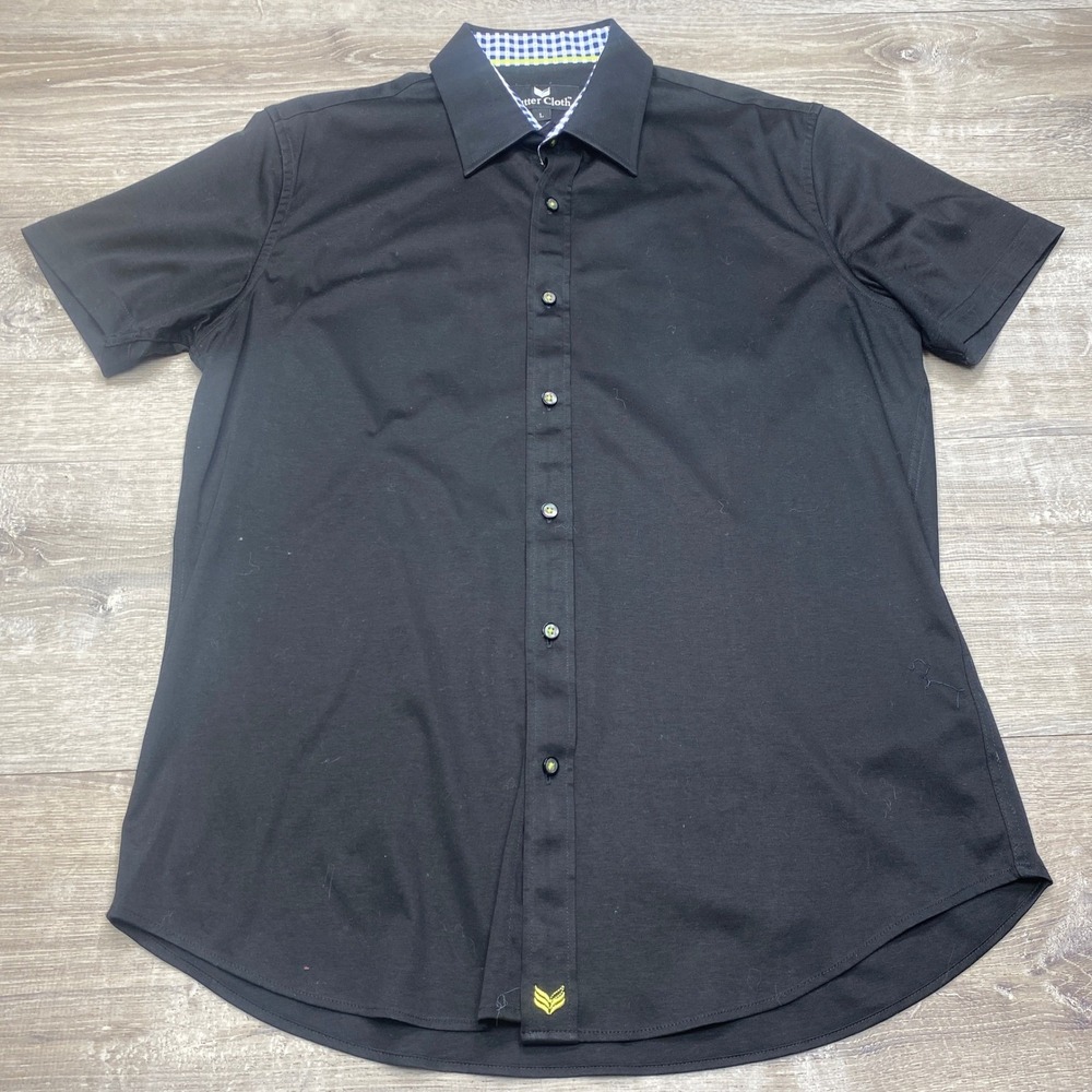 Butter Cloth Mens Large Black 100% Cotton Short Sleeve Button Down Shirt